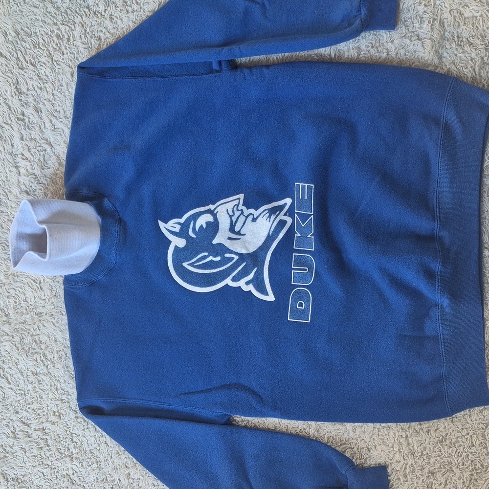 vtg 90s DUKE Turtleneck Sweatshirt L Swingster Blue Devils Mascot 2-in-1 Fleece